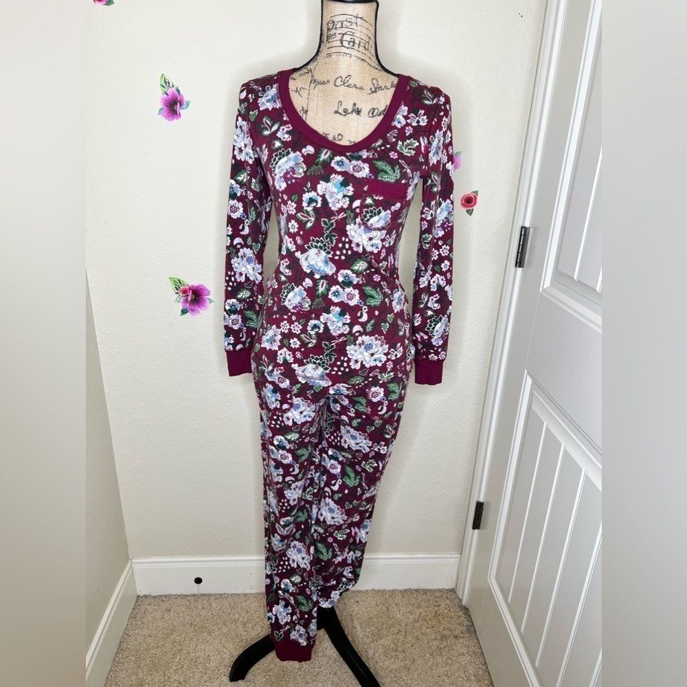Vera Bradley Bordeaux Blooms Floral Burgundy Paisley Long Sleeve Pajama Set Sz M